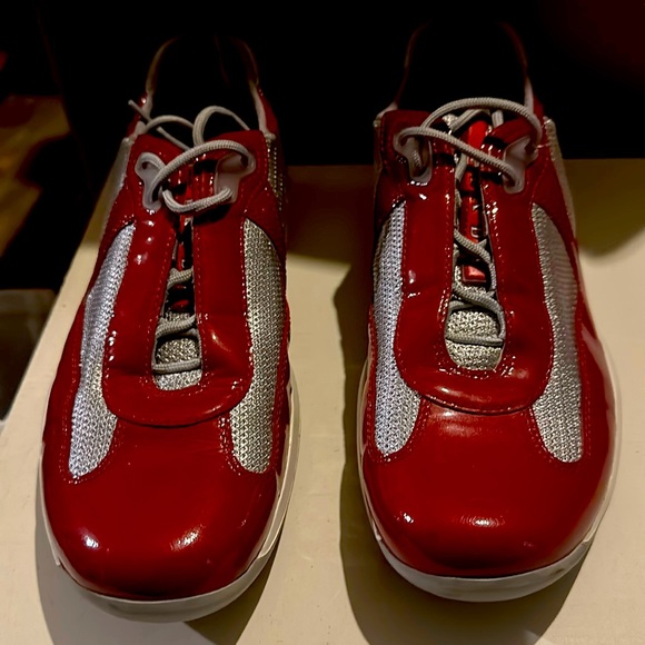 Prada Shoes America's Cup Low Top Sneakers Red Leather Women's Shoes Size 39 - Picture 4 of 6